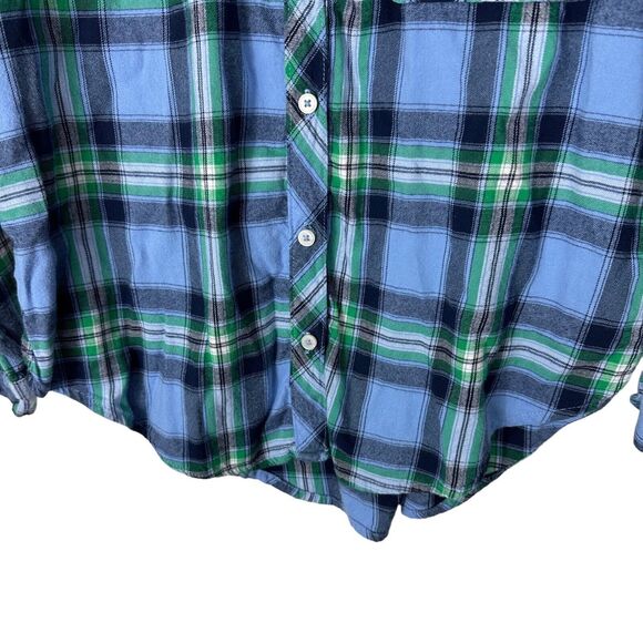 Aerie Plaid‎ Flannel Shirt Women's Small Button Front Blue Green Soft - Picture 5 of 11